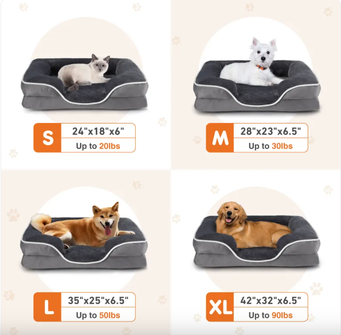 Orthopedic Memory Foam Pet Bed with Bolster - Calming Dog & Cat Bed (S/M/L/XL Sizes)