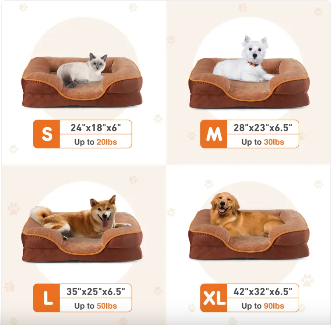 Orthopedic Memory Foam Pet Bed with Bolster - Calming Dog & Cat Bed (S/M/L/XL Sizes)