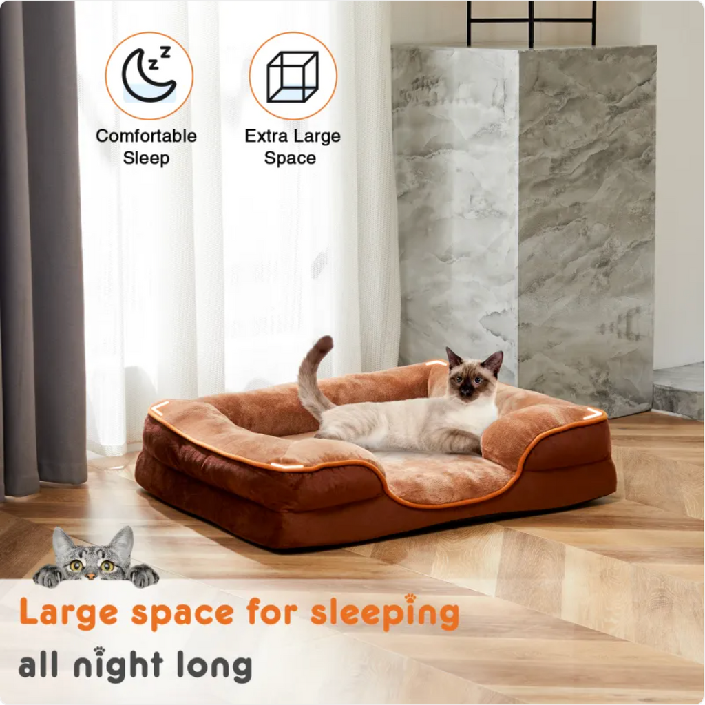Orthopedic Memory Foam Pet Bed with Bolster - Calming Dog & Cat Bed (S/M/L/XL Sizes)