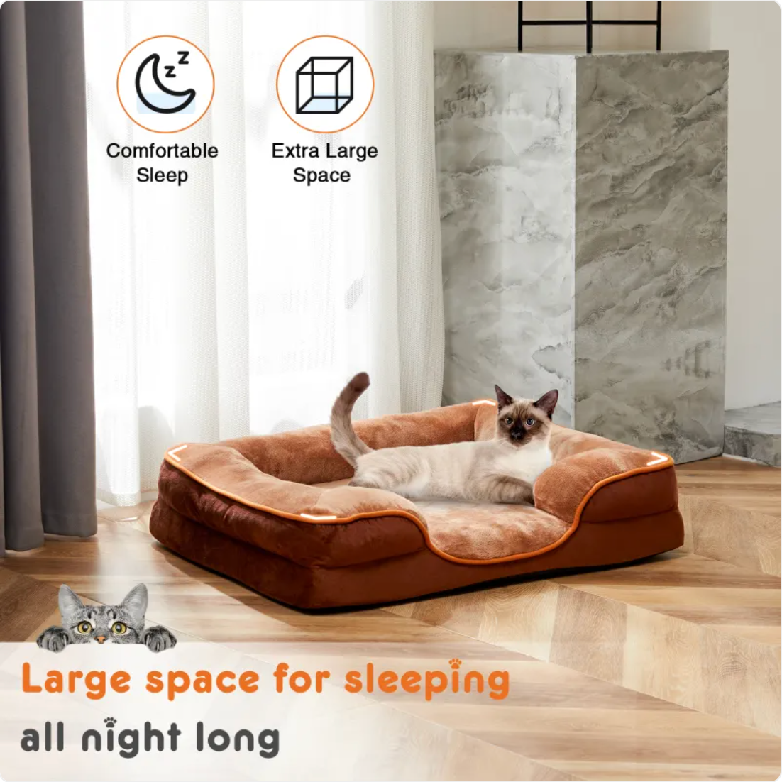 Orthopedic Memory Foam Pet Bed with Bolster - Calming Dog & Cat Bed (S/M/L/XL Sizes)