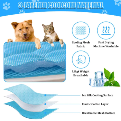 3-Layer Pet Cooling Mat for Dogs & Cats - Ice Silk Summer Cooling Pad (M/L/XL Sizes)