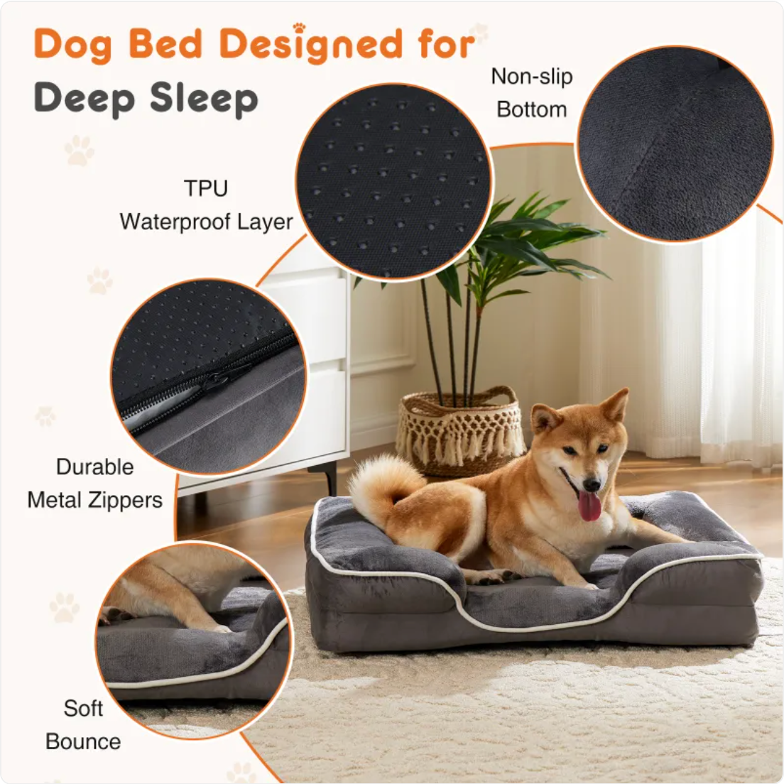 Orthopedic Memory Foam Pet Bed with Bolster - Calming Dog & Cat Bed (S/M/L/XL Sizes)