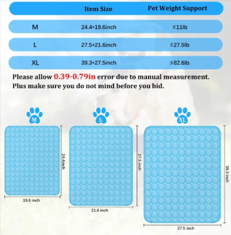 3-Layer Pet Cooling Mat for Dogs & Cats - Ice Silk Summer Cooling Pad (M/L/XL Sizes)